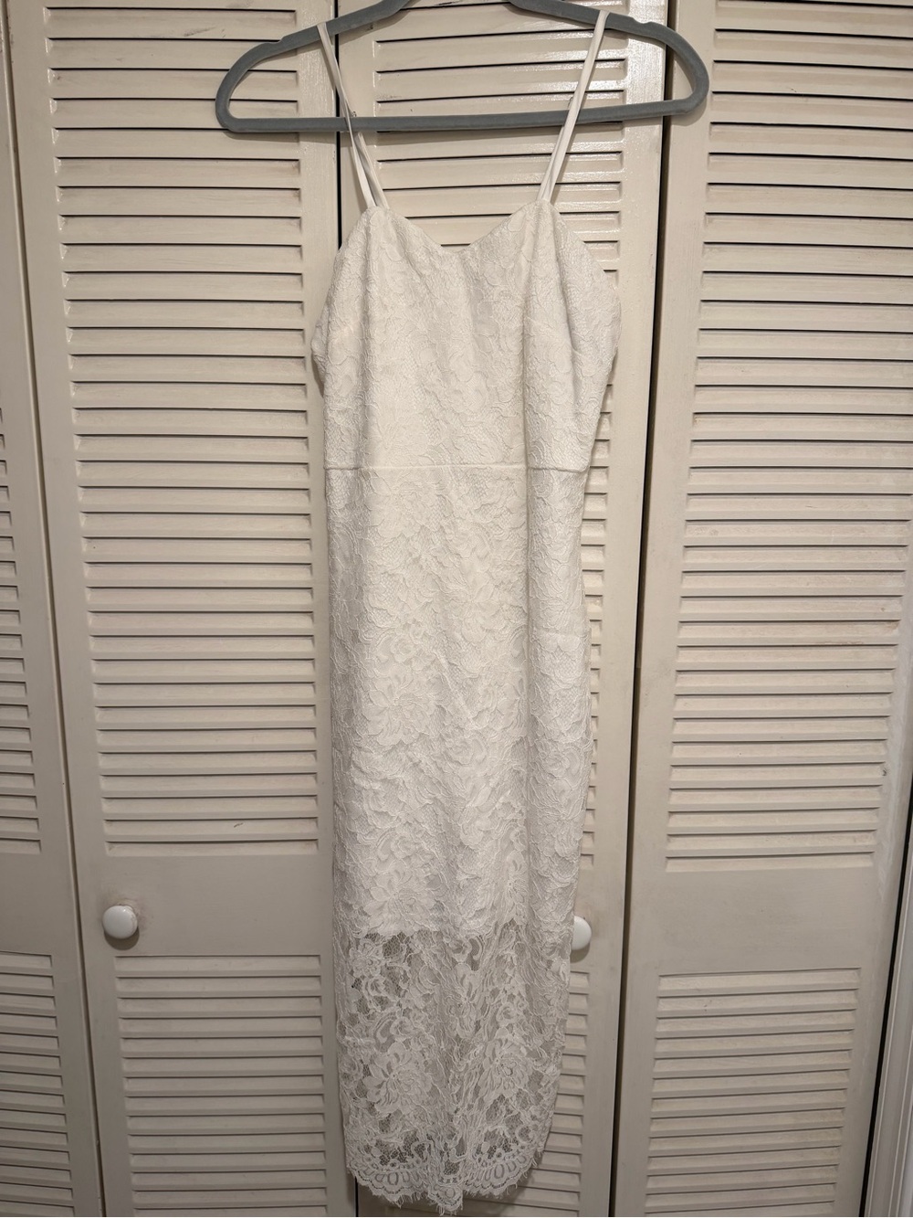 Angel White Lace Midi Slip Dress with Spaghetti Straps